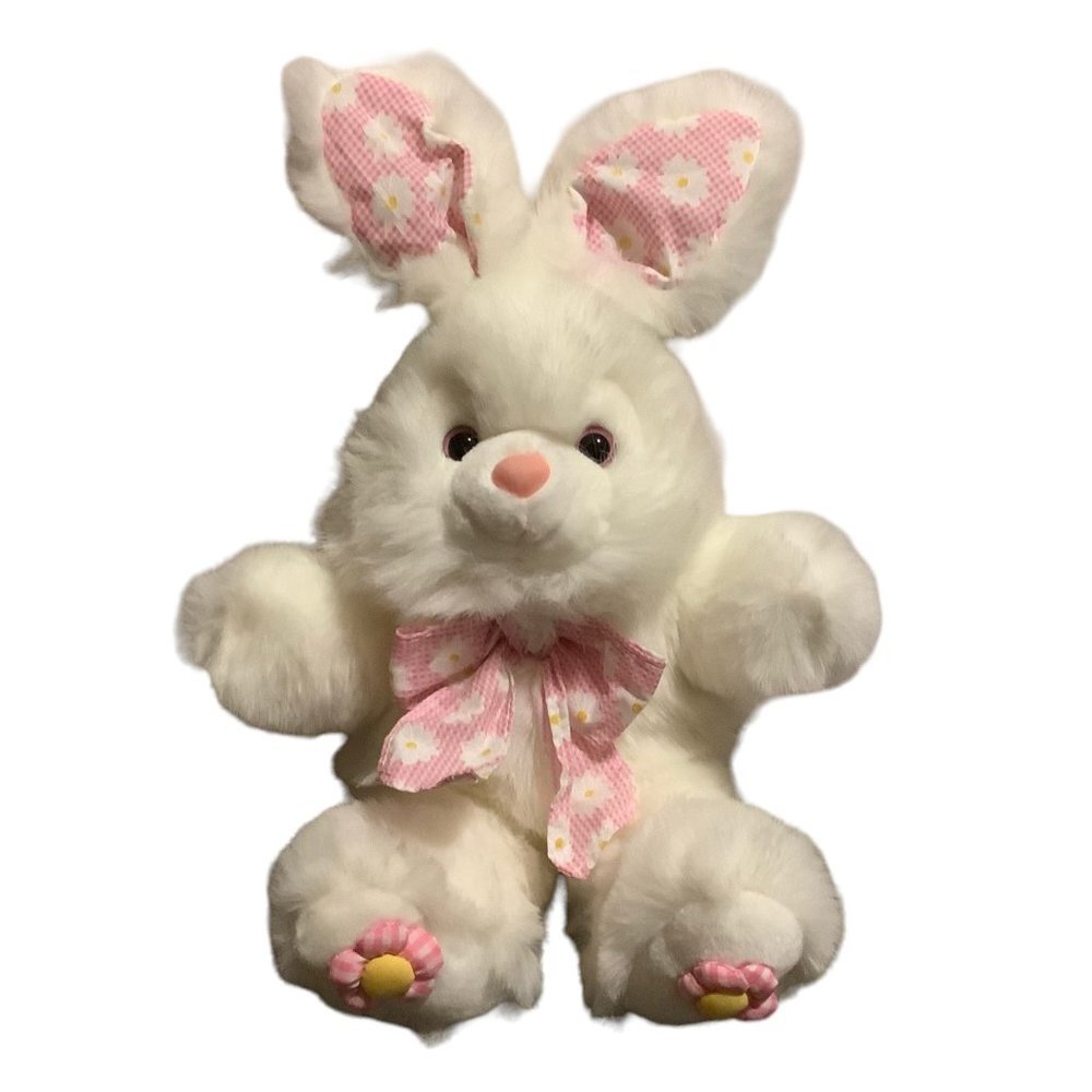 Vtg 2002 Kids of‎ America Corp Floral Bunny 15" Plush White Easter Flower Feet